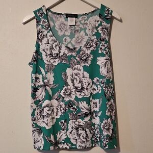 Slinky Brand F loralGreen and White Women's Tank Top L